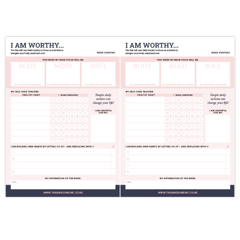 Self-care Habit Tracker - I Am Worthy (PDF)